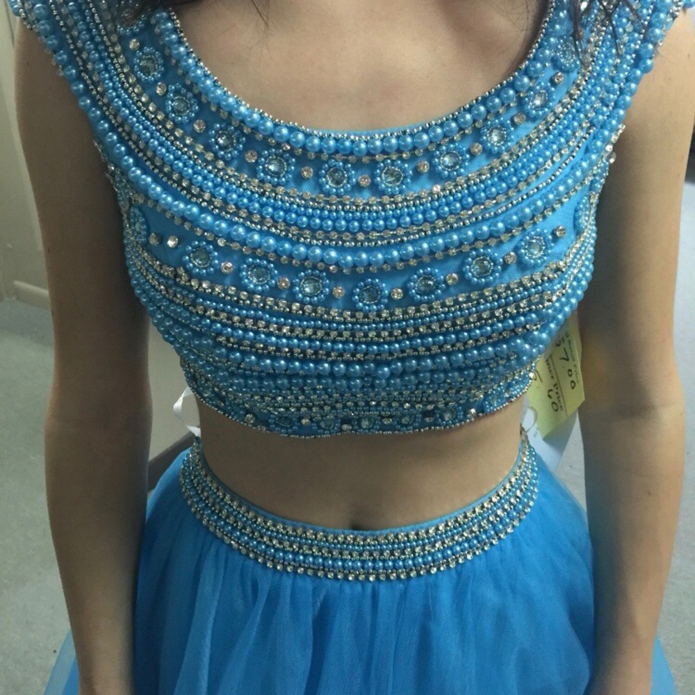 Blue Two Piece Prom Dress